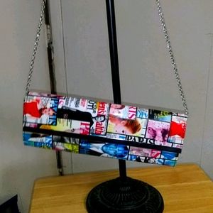 Cosmopolitan collage magazine clutch purse w/chain